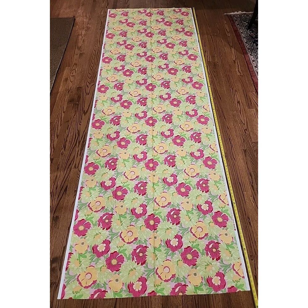 3.5 yds Cranston Hot Pink Yellow Green Hawaiian Hibiscus Floral Fabric Cotton - Picture 2 of 7